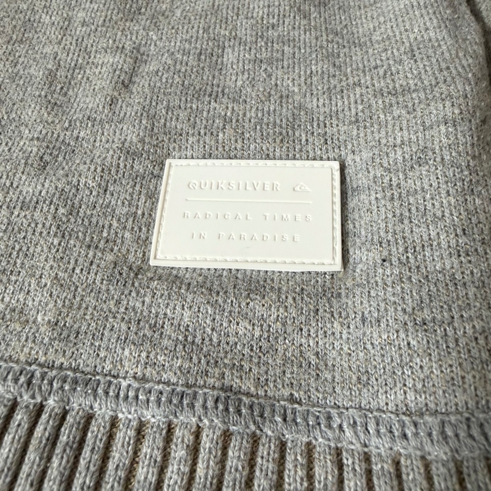 Quiksilver Mens XL Heather Grey Crewneck Knit Sweater Radical Times Patch Logo - Picture 3 of 10